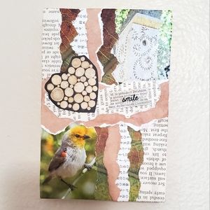 😀 HAND CRAFTED collage art mixed media 4x6 handmade Bird